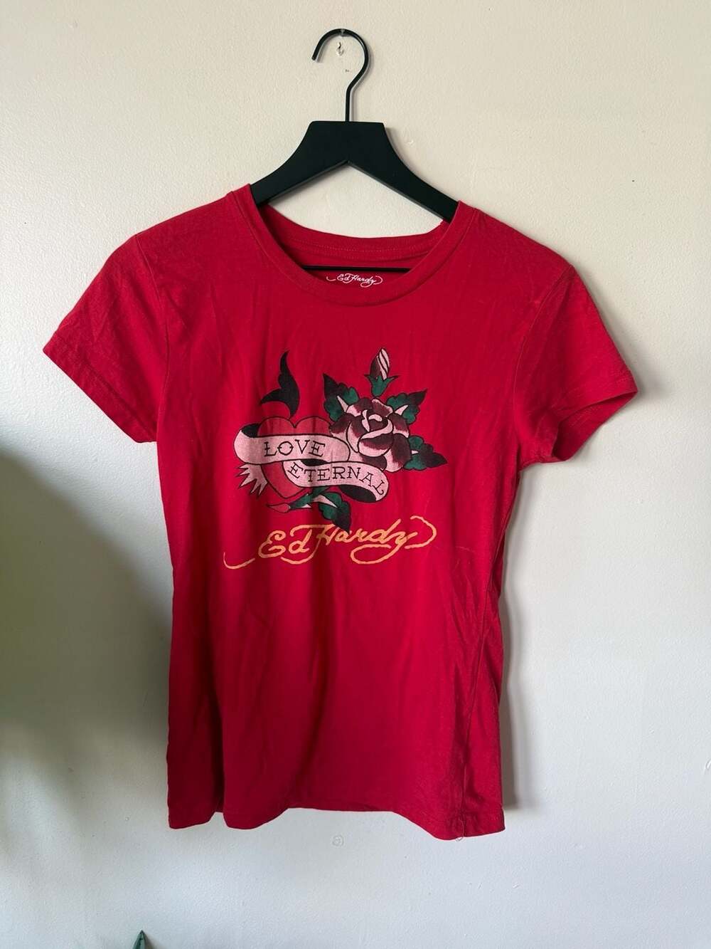 Ed Hardy Love Eternal T-Shirt Size L Red Rose Heart Graphic